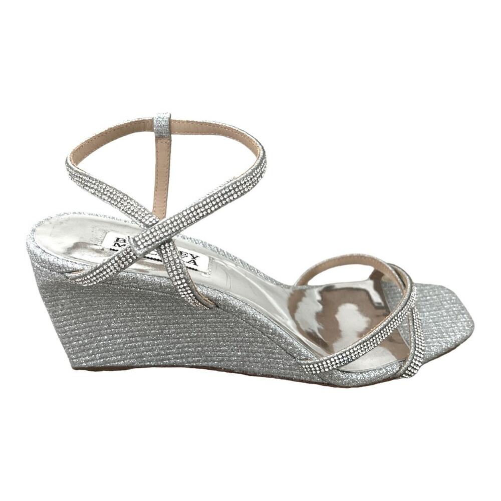 Badgley Mischka Silver Raegan Embellished Wedge Sandals NWOT - Picture 4 of 9